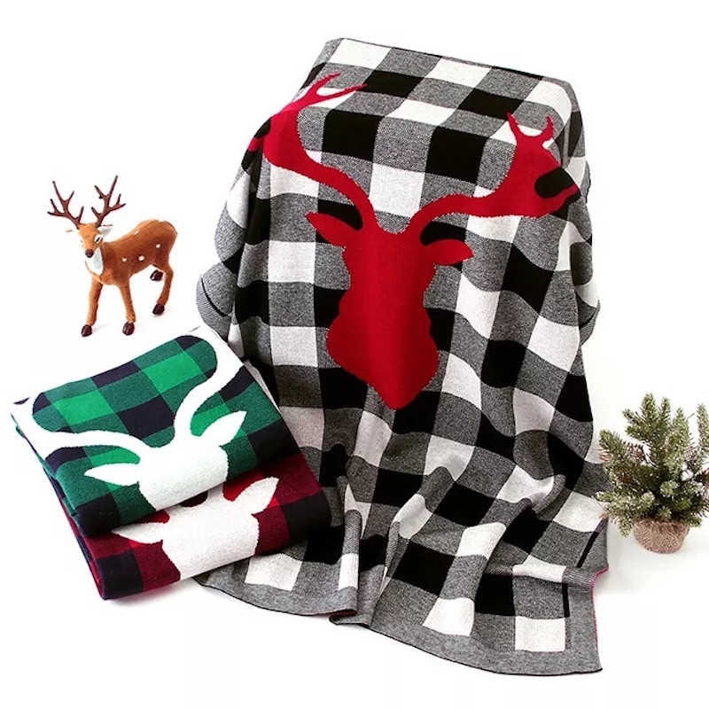 Deer Classic Grid Cotton Knitted Baby Blanket 100x80 cm